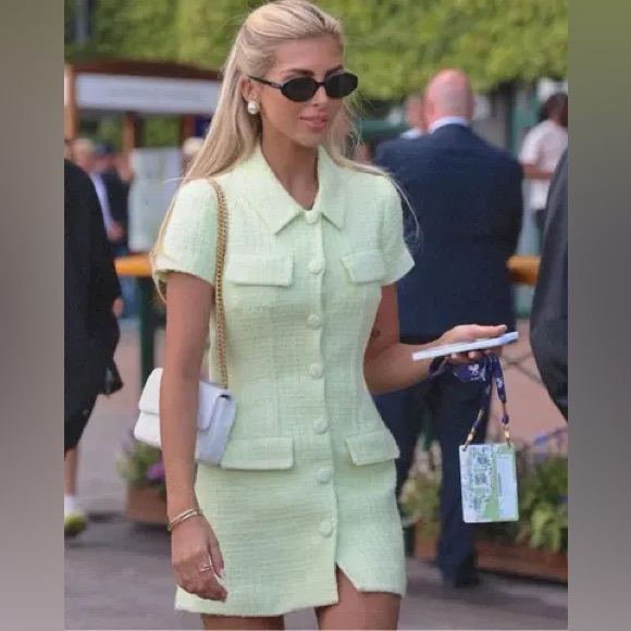 Self-Portrait Dresses & Skirts - Self-Portrait Light Mint Tweed Mini Dress